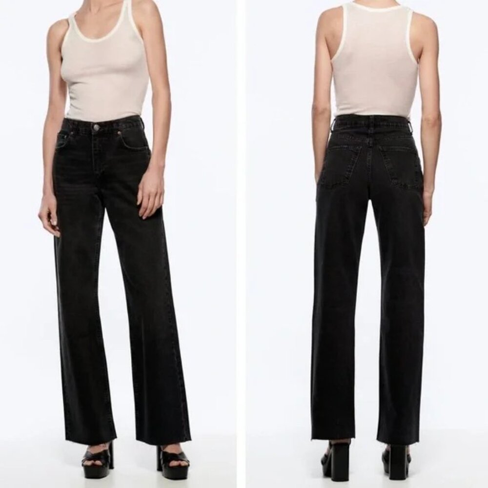 Zara The 90's Full Length Jeans 6 High Rise Waist Dark Wash Austin Blue